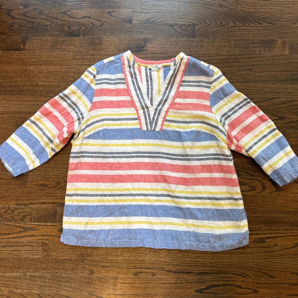 Boden 100% Linen V-Neck Striped Blouse for Spring Summer Beach Vacation Coastal - Picture 1 of 7